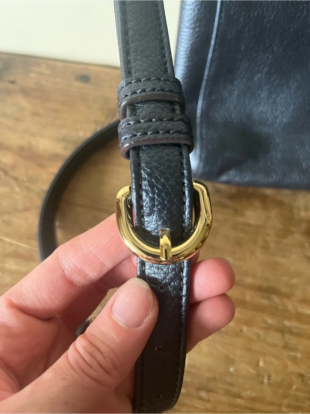 Tignanello Leather Metallic Dark Blue Crossbody with Gold Accents